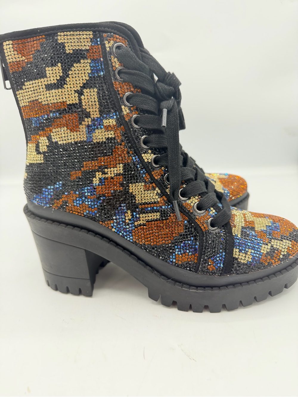 Steve Madden Women's Multicolor Embellished Lace-Up Platform Ankle Boot - Picture 2 of 10
